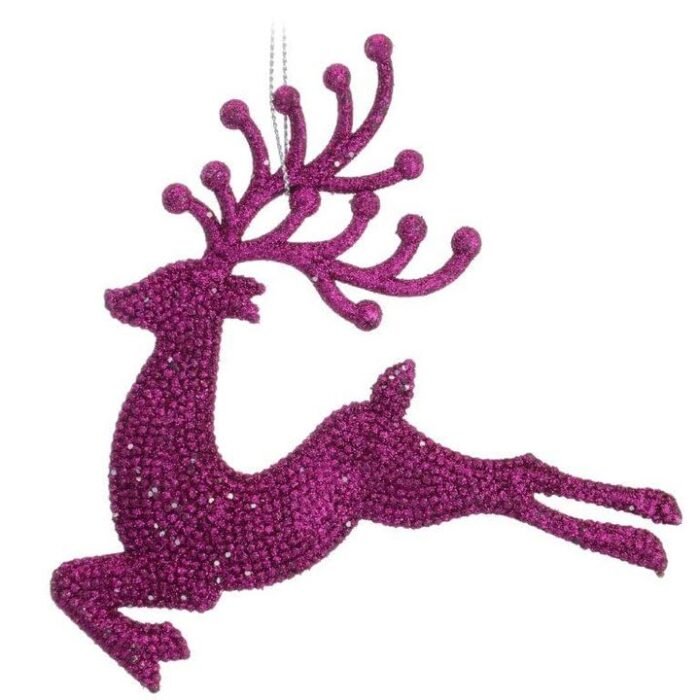 51ICY2f2muL Set of 2 Glitter Reindeer Hanging Ornaments – Pink Reindeer(13 cm) - Image 1