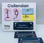 Wooden Desk Calendar with Interchangeable Date Cards, White Base with Colorful Month and Day Display - Image 5