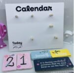 Wooden Desk Calendar with Interchangeable Date Cards, White Base with Colorful Month and Day Display - Image 2