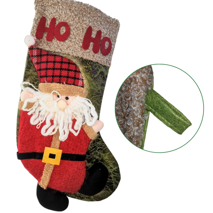 Christmas Santa Stocking – 45 x 29 cm Large Red & Green Plush Knit Xmas Stocking with Cute Santa Design, Hanging Fireplace Decoration for Home Stuffers - Image 5