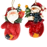 Set of 2 Santa Mitten Hanging Ornaments – 9 × 7 cm Christmas Tree Decorations