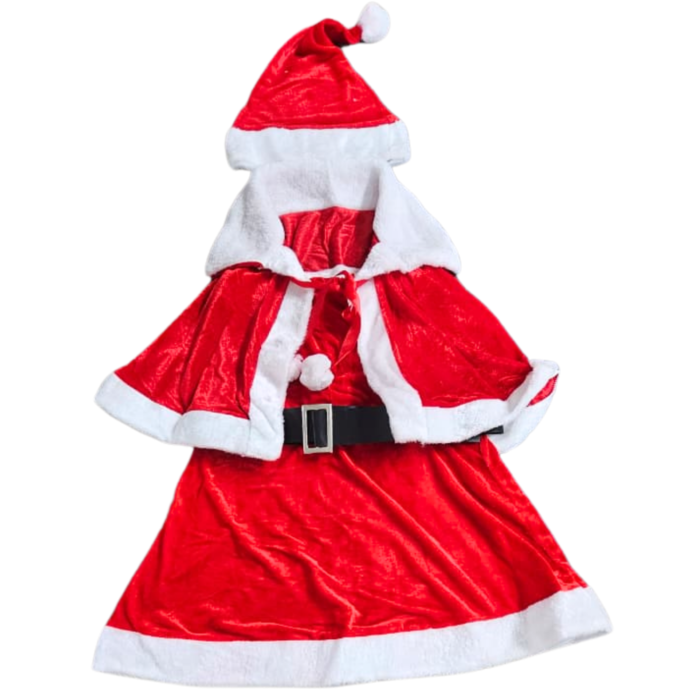 Christmas Santa Dress for Girls (Free Size, Age 5–10 Years) – Cute Red Velvet Santa Costume with Cape, Belt & Hat, Xmas Party Dress-Up for School, Events & Festive Celebrations - Image 7