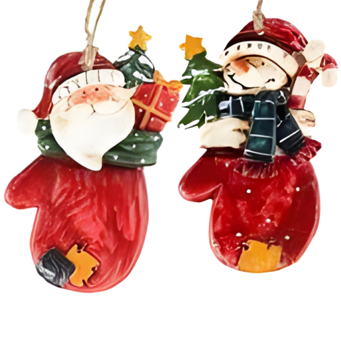6 Set of 2 Santa Mitten Hanging Ornaments – 9 × 7 cm Christmas Tree Decorations - Image 1