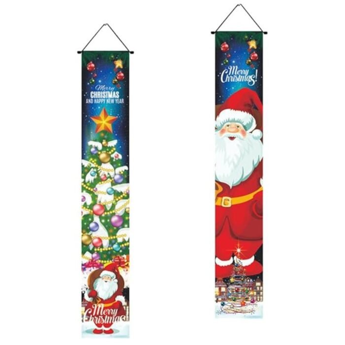 MPS My Party Suppliers® Set of 2 Merry Christmas Banner Festive Wall Hanging Banners – Merry Christmas & Happy New Year Reusable Door/Wall Hanging Posters for Home Welcome Décor, Indoor Outdoor Christmas Decorations - Image 2