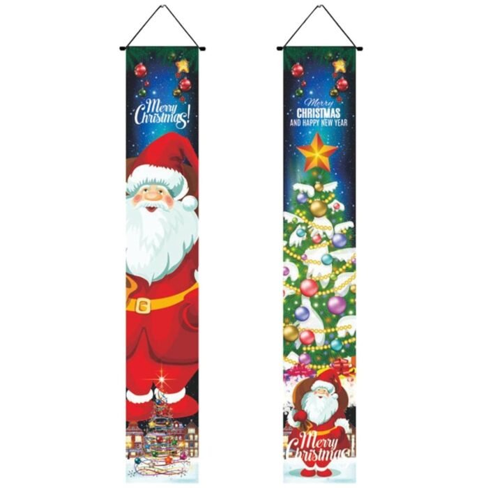 MPS My Party Suppliers® Set of 2 Merry Christmas Banner Festive Wall Hanging Banners – Merry Christmas & Happy New Year Reusable Door/Wall Hanging Posters for Home Welcome Décor, Indoor Outdoor Christmas Decorations - Image 1