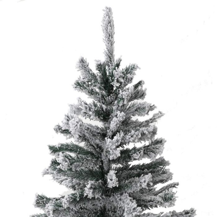 6ft Snow Flocked Christmas Tree, Green White PVC PE Construction, 180cm Artificial Pine Tree with Metal Stand, Hinged Branches for Home Office Holiday Decor - Image 8