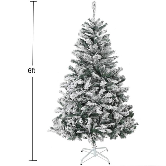 6ft Snow Flocked Christmas Tree, Green White PVC PE Construction, 180cm Artificial Pine Tree with Metal Stand, Hinged Branches for Home Office Holiday Decor - Image 2