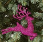 Set of 2 Glitter Reindeer Hanging Ornaments – Pink Reindeer(13 cm) - Image 2