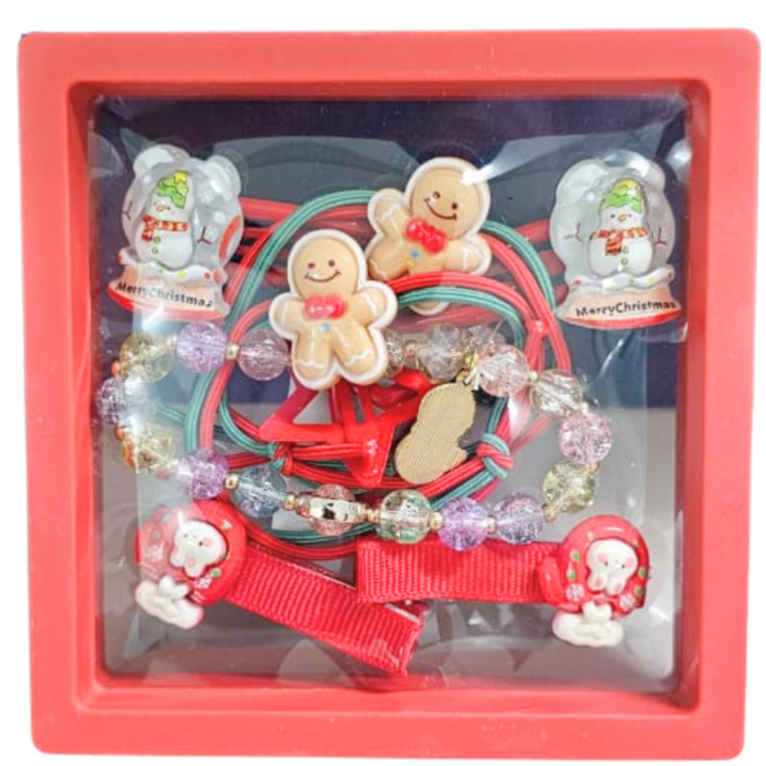 7 Christmas Hair Accessories Gift Box for Girls | 3 Pairs Hair Pins, 2 Rubber Bands & 1 Bracelet | Santa & Xmas Theme Hair Set for Kids | Holiday Gifting & Party (Box 2) - Image 1