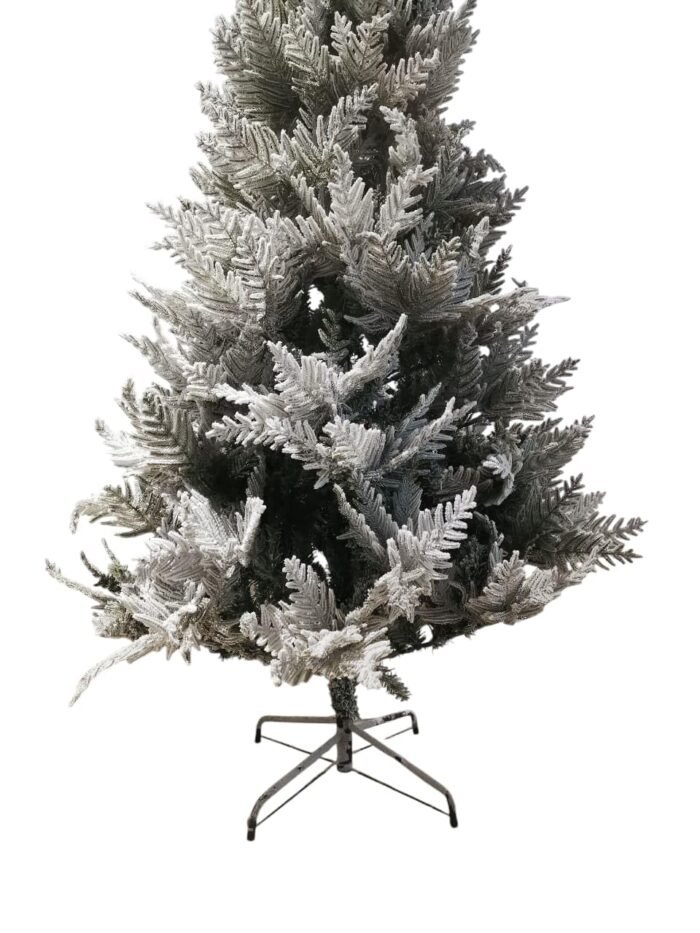 6ft Snow Flocked Christmas Tree, Green White PVC PE Construction, 180cm Artificial Pine Tree with Metal Stand, Hinged Branches for Home Office Holiday Decor - Image 4