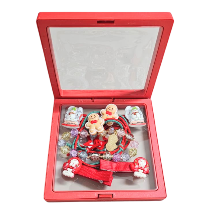 Christmas Hair Accessories Gift Box for Girls | 3 Pairs Hair Pins, 2 Rubber Bands & 1 Bracelet | Santa & Xmas Theme Hair Set for Kids | Holiday Gifting & Party (Box 2) - Image 2