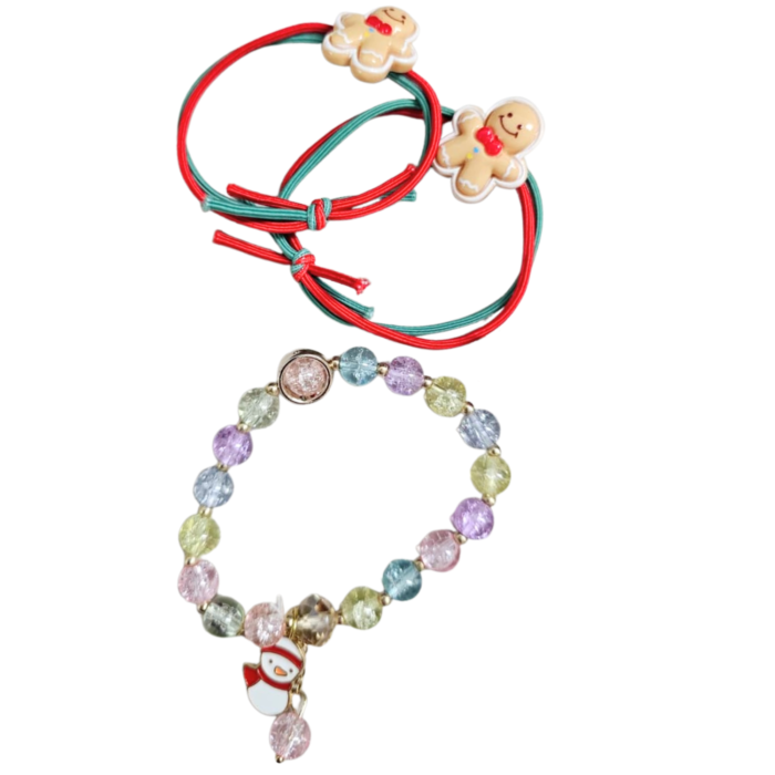 Christmas Hair Accessories Gift Box for Girls | 3 Pairs Hair Pins, 2 Rubber Bands & 1 Bracelet | Santa & Xmas Theme Hair Set for Kids | Holiday Gifting & Party (Box 2) - Image 4