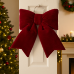 24 x 24 cm Velvet Christmas Bow Decoration – Large Red Soft Fabric Bow