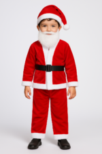 Kids Santa Claus Costume Set for Boys (Age 4–6 Years) – Includes Hat, Coat, Pants, Belt & Beard size (S)