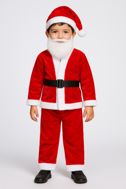 Kids Santa Claus Costume Set for Boys (Age 4–6 Years) – Includes Hat, Coat, Pants, Belt & Beard size (S)