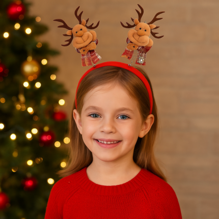 Set of 2 Christmas Reindeer Headbands for Kids & Adults – Cute Bouncy Antler Reindeer Hairbands with Soft Velvet Band, Holiday Party Accessory for Xmas, School & Festive