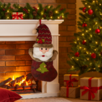 Santa Christmas Stocking 44 x 26 x 15 cm – Hanging Plush Santa Gift Bag with Tree