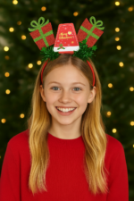 Christmas Gift Headband for Kids & Adults – Glitter Red & Green Present Theme - Image 2