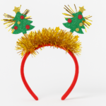 Set of 2 Christmas Tree Headbands – Golden Tinsel Xmas Hairbands with Glitter Tree Antennas