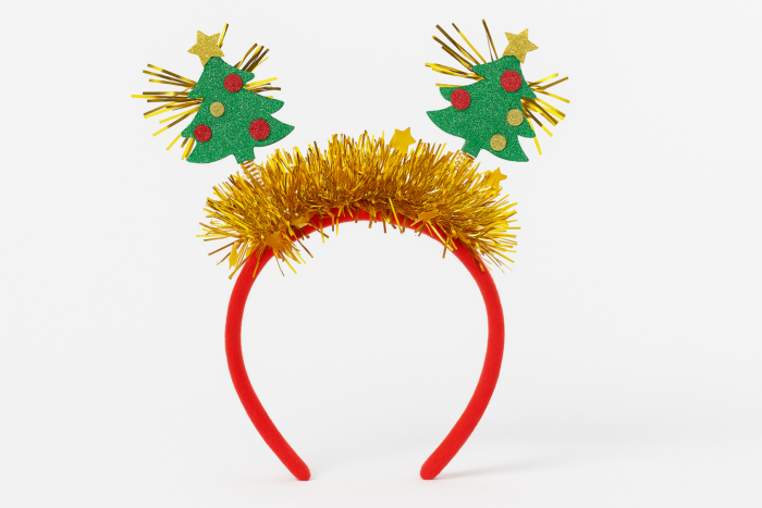 ChatGPT Image Dec 4, 2025, 10_57_01 AM Set of 2 Christmas Tree Headbands – Golden Tinsel Xmas Hairbands with Glitter Tree Antennas - Image 1