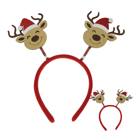 Set of 2 Christmas Reindeer Headbands for Kids & Adults – Cute Bouncy Reindeer Antler Xmas Hairbands with Soft Velvet Band, Holiday Party Accessory for School & Festive Events