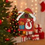Christmas Wooden Hanging Ornament – 13 x 19 x 1 cm Snowman & Gift Design - Image 3