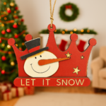Let It Snow Wooden Hanging Ornament – 9 x 14 x 1 cm Snowman Crown Design (1 Pc) - Image 2