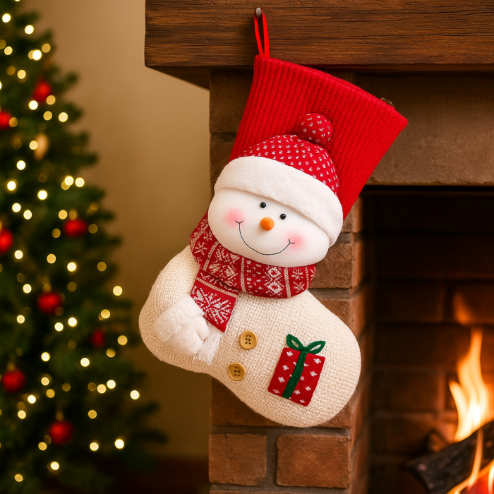 Christmas Snowman Stocking – 45 x 29 cm Large Knit Xmas Stocking with Plush Snowman - Image 2