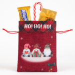 Christmas Gift Bag 32 × 20 cm – Ho Ho Ho Gnome Print Drawstring Bag - Reusable