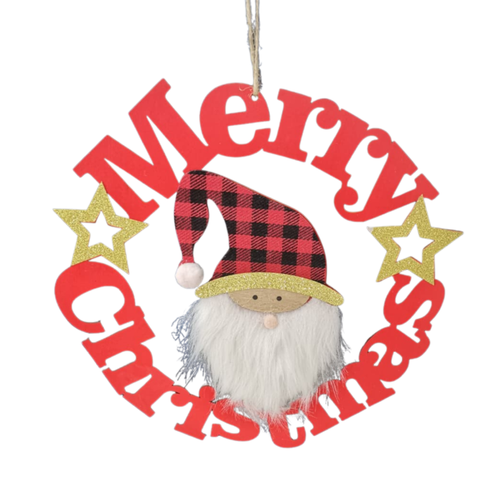 Wooden Merry Christmas Hanging Ornament – Santa Face Door & Wall Decoration - Image 1