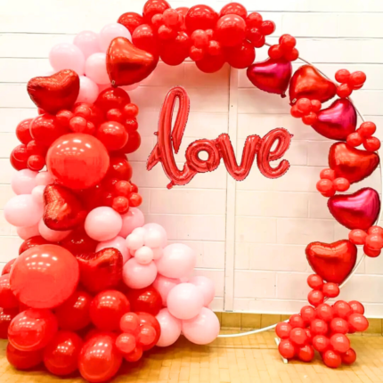 Premium LOVE Balloon Decoration Package | Red & Pink Heart Balloon Arch for Valentine, Anniversary & Romantic Surprise Decor