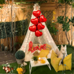 Romantic Tent Decoration Package | LOVE Foil & Heart Balloons Setup for Valentine, Anniversary & Candlelight Surprise