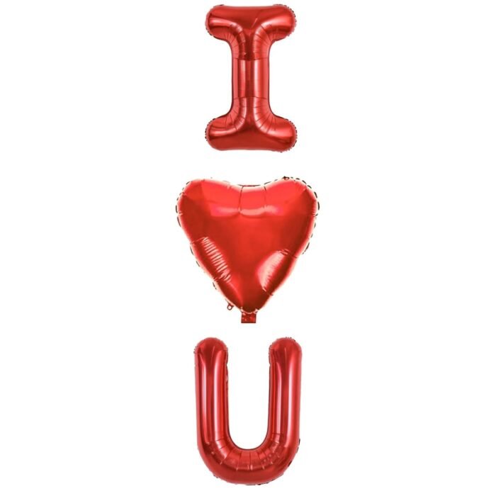 I Love U Foil Balloons Set, Red Heart and Letters - Image 2