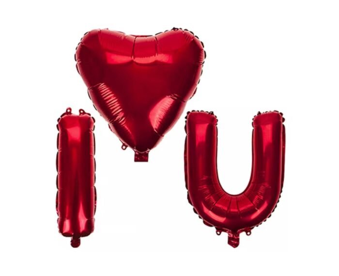 61FSFTKFGxL._SL1500_ I Love U Foil Balloons Set, Red Heart and Letters - Image 1