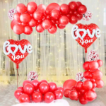 Love You Balloon Decoration Package | Red Heart Balloon Setup for Valentine, Anniversary & Romantic Surprise Décor
