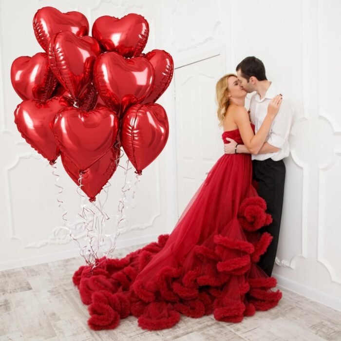 Red Heart Shaped Foil Balloons for Valentine's Day Decoration, Heart Shape Party Balloons, Anniversary Decoration, Birthday Decoration Set of 5 - Image 2