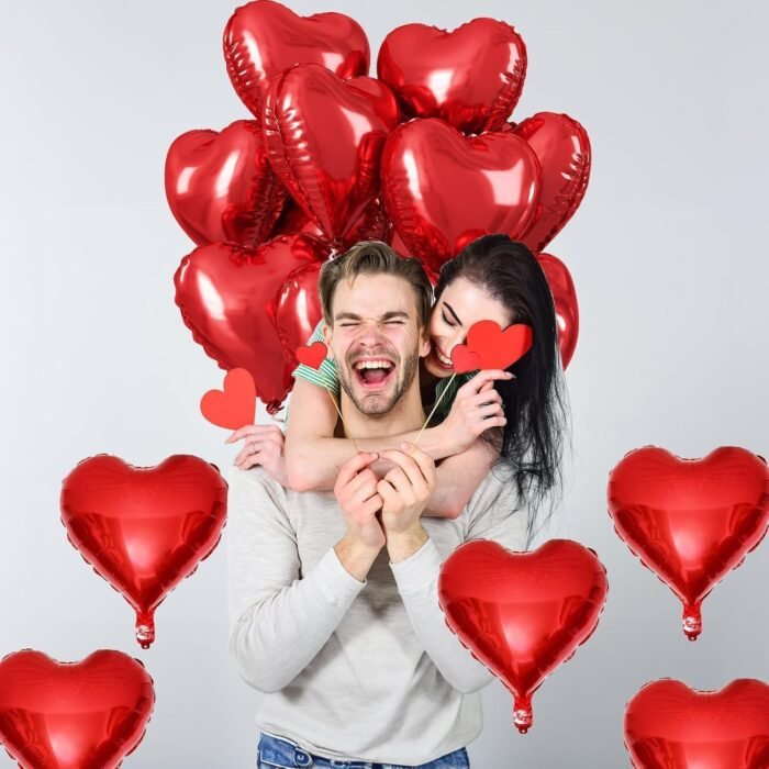 Red Heart Shaped Foil Balloons for Valentine's Day Decoration, Heart Shape Party Balloons, Anniversary Decoration, Birthday Decoration Set of 5 - Image 3