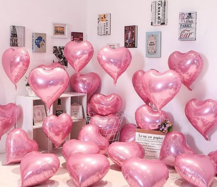 Matt Pink Heart Shape Foil Balloons for Valentine's Day, Anniversary, Love Decoration, Pack of 5 - Image 2