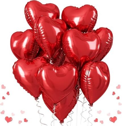 Red Heart Shaped Foil Balloons for Valentine's Day Decoration, Heart Shape Party Balloons, Anniversary Decoration, Birthday Decoration Set of 5