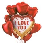 “I Love You” Heart Foil Balloon Bouquet | Red & Gold Love Balloons