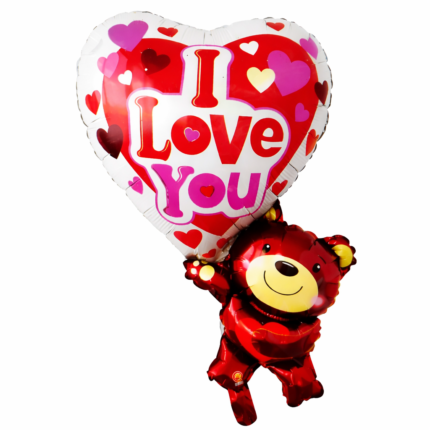 I Love You Teddy Bear Foil Balloon 84 x 50 cm | Heart Shape Love Balloon with Cute Bear | Romantic Party Decoration for Anniversary, Valentine & Proposal | Air or Helium