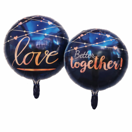 Love Theme Round Foil Balloons Set of 2 | “Love” & “Better Together” Printed Balloons | Romantic Party Decoration for Anniversary, Valentine & Couple Celebration | Air or Helium