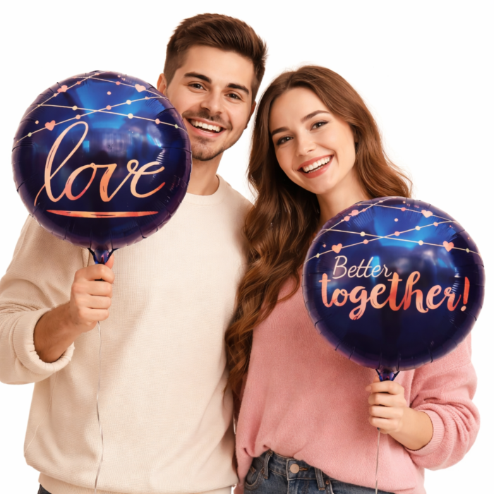 Love Theme Round Foil Balloons Set of 2 | “Love” & “Better Together” Printed | Air or Helium - Image 2