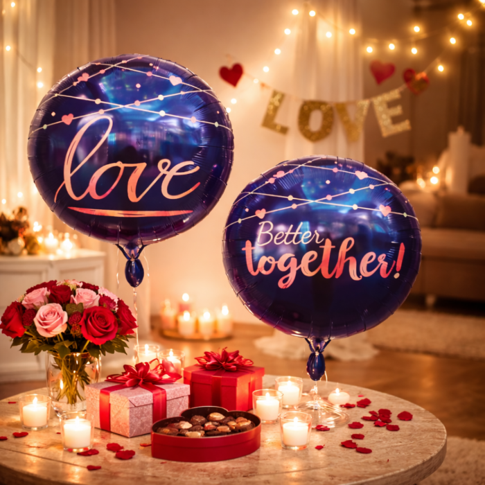 Love Theme Round Foil Balloons Set of 2 | “Love” & “Better Together” Printed | Air or Helium - Image 3