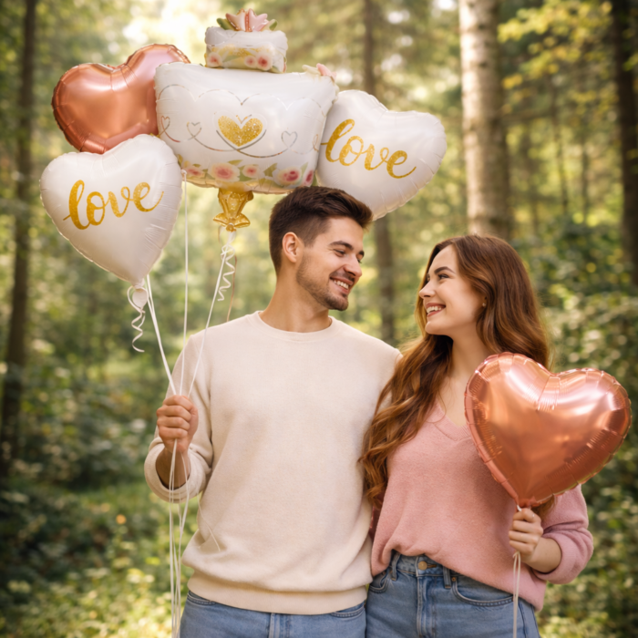 Love Theme Foil Balloons Set of 5 | Heart Shape Romantic Balloons for Valentine’s Day, Anniversary, Wedding, Engagement & Proposal Party Decoration | Air or Helium Balloons - Image 2