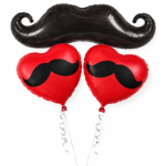 Love Forever Heart Foil Balloons Set with Mustache Design | Romantic Party Decoration Balloons for Valentine, Proposal, Anniversary & Wedding | Air or Helium Fill