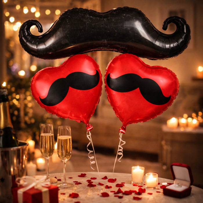 Love Forever Heart Foil Balloons Set with Mustache Design | Romantic Party Decoration Balloons for Valentine, Proposal, Anniversary & Wedding | Air or Helium Fill - Image 2