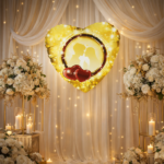 Golden Heart Shape Love Foil Balloon with Couple Silhouette