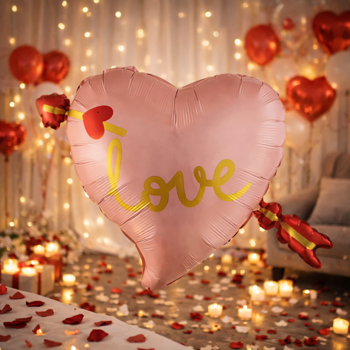 Heart Shape Love Foil Balloon with Arrow | Romantic Foil Decoration Balloon 62 x 72 cm | Valentine’s Day, Anniversary, Proposal & Wedding Party Décor | Air or Helium Fill - Image 3