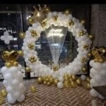 Royal White & Gold Ring Balloon Decoration Setup | Birthday, Anniversary, Baby Shower, Grand Events | Luxury Balloon Décor